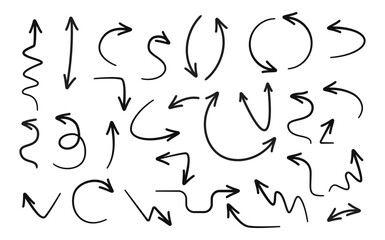 Assortment of handdrawn black arrows pointing in various directions on a white background