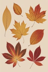 Autumn Leaves on Beige Background

