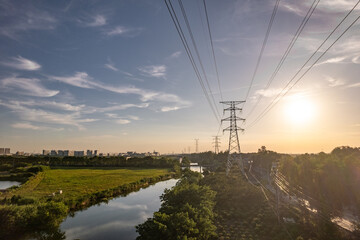 aerial view pylon in power satation