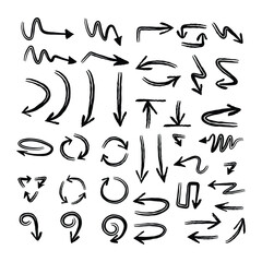 A collection of handdrawn black arrows pointing in various directions and shapes