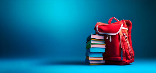 Vintage red typewriter with books creating nostalgic literary workspace scene