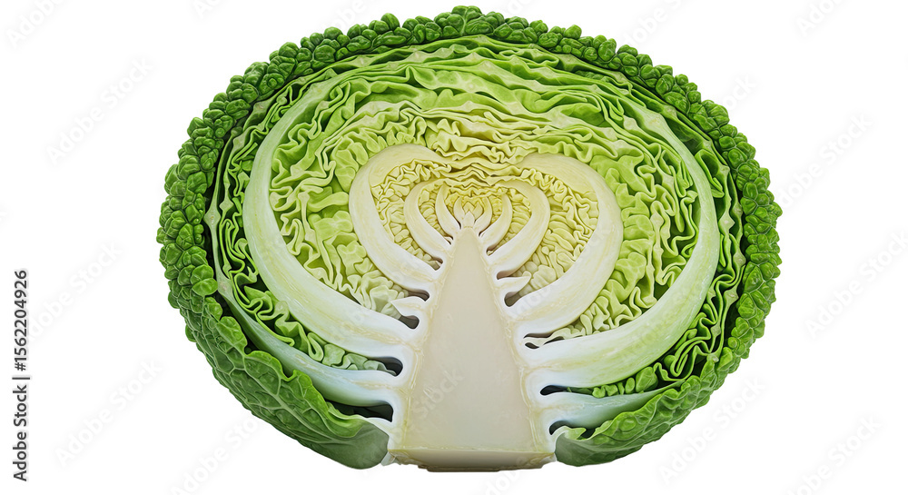 Poster sliced savoy cabbage showcasing vibrant green leaves and intricate patterns