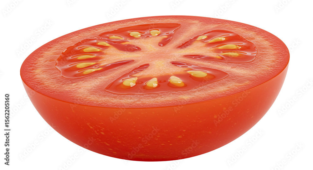 Aufkleber sliced tomato half displaying seeds and juicy pulp in a close up view