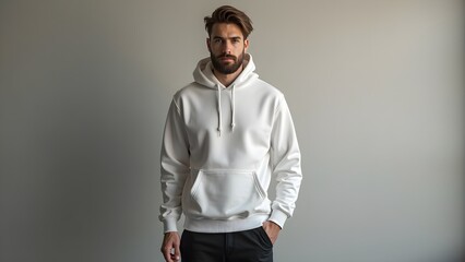 Obraz premium Unisex Hoodie Mockup Worn by Model in Clean Studio Scene