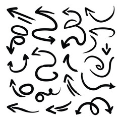 Doodle arrows point in various directions featuring spirals zigzags and straight lines
