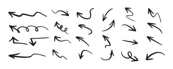 Collection of handdrawn black arrows pointing in various directions on a white background