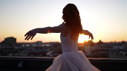 Ballet Dancer Silhouette Sunset Rooftop Dance - Powered by Adobe