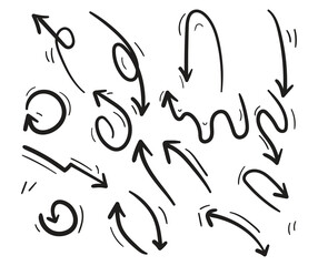 Black doodle arrows point in various directions with curves and dashes
