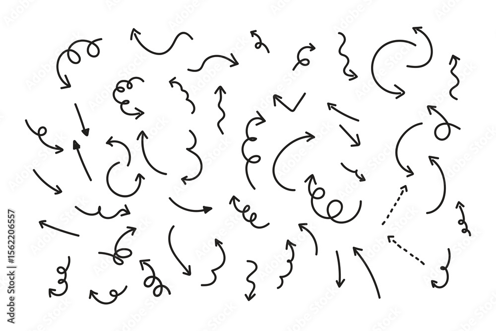 Poster a pattern of doodle arrows each pointing in various directions and with unique handdrawn styling