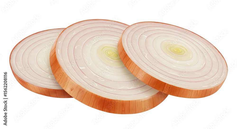 Poster Three golden onion slices arranged in a row on black background