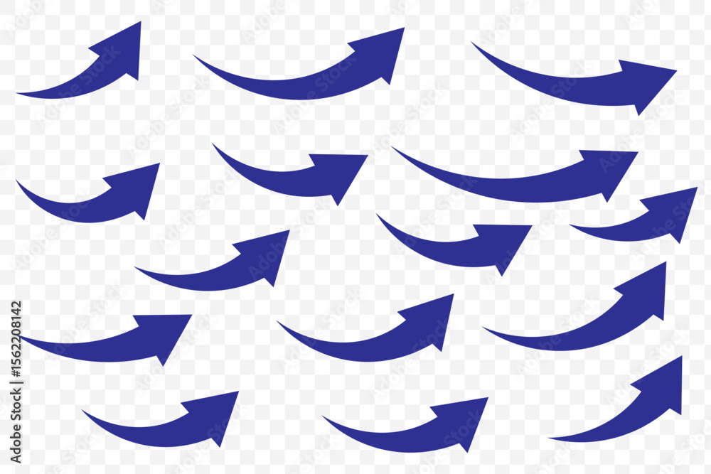 Poster set of long blue curve arrow icon vector . blue curve arrow icon set. long arrow icon set. curve arr