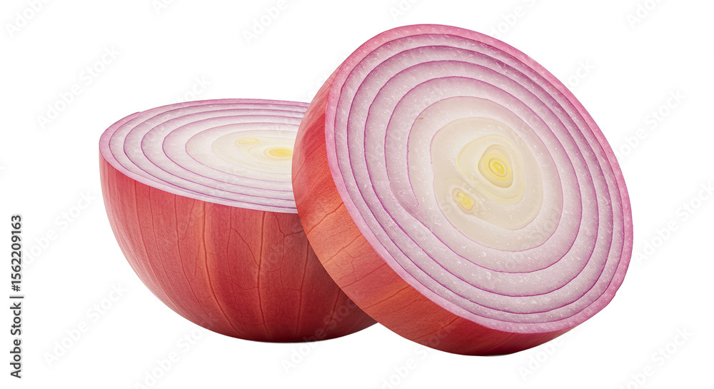 Aufkleber two sliced red onions isolated on a black background in a studio shot
