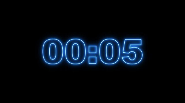 Neon One Minute Digital Timer.  Digital 1 minutes timer, 1 minute timer countdown animation, seconds on transparent background 60 second timer, Countdown video. 