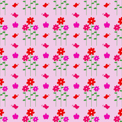 Pink Seamless Floral Pattern with Red and Magenta Butterflies_2