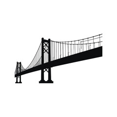 Obraz premium Black and white silhouette of suspension bridge vector illustration graphic design element infrastructure transportation