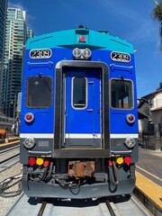 Bright Blue Train at the Station