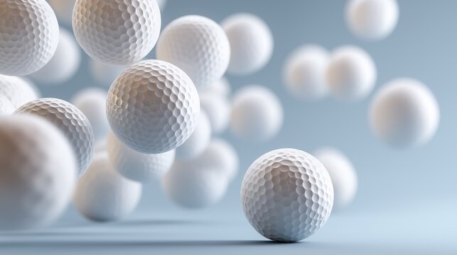 White golf balls in motion, a dynamic image.