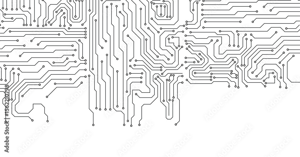 Wall mural electronics board. circuit board electronic hi tech pattern. abstract computer chip. black monochrom