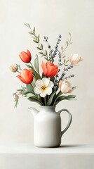 Fototapeta premium Floral Arrangement in White Pitcher