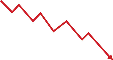 Sharp red zigzag downward arrow line showing stock market crash or financial decline concept