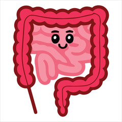 Cute intestines character vector illustration. Digestive tract illustration featuring large and small intestine, perfect for gastroenterology banners and healthcare ads.