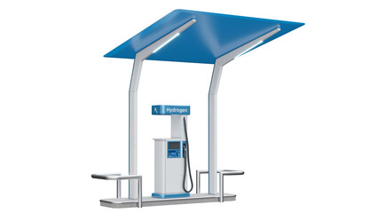 Modern hydrogen refueling station isolated on transparent background. H2 station offering...