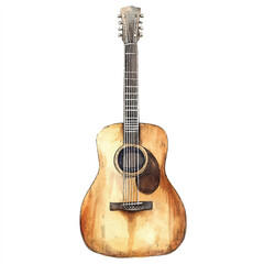 Fototapeta premium Watercolor Acoustic Guitar Depicted in Detailed Artistic Illustration Frontal View
