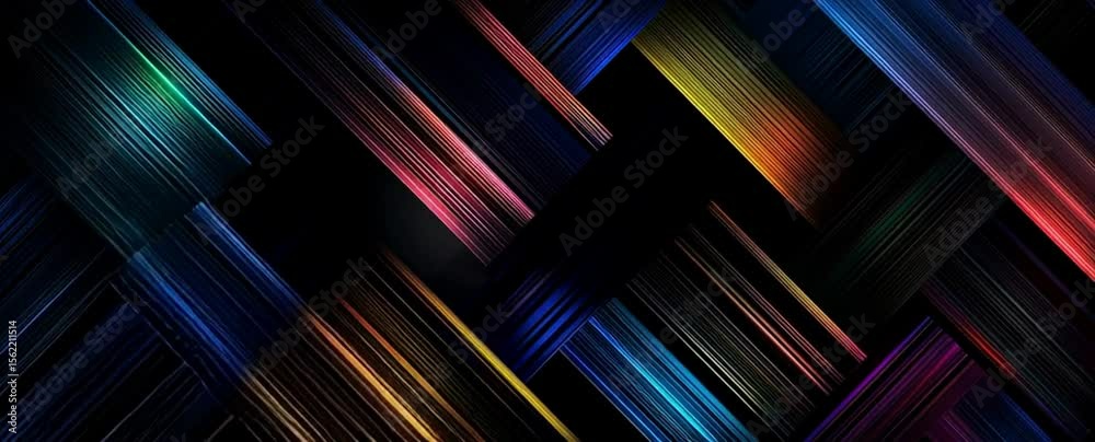 Poster Abstract background with geometric patterns and colorful lines for graphic design element Geometric pattern in dark colors with a neon glow on the black backdrop Generative AI