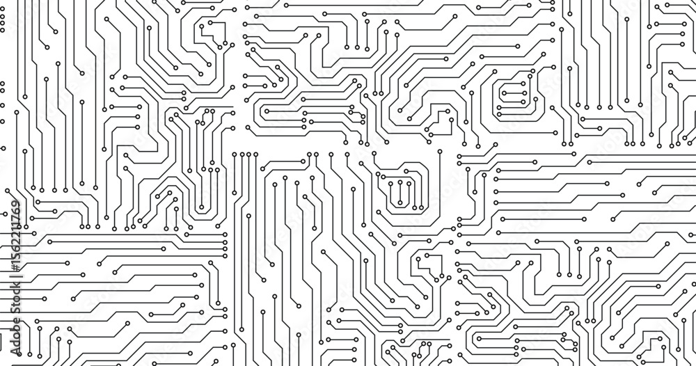 Poster Electronics board. Circuit board electronic hi tech pattern.  abstract computer chip. Black monochrome background. seamless pattern of circuit board