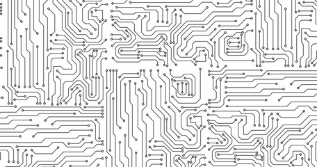 Electronics board. Circuit board electronic hi tech pattern.  abstract computer chip. Black monochrome background. seamless pattern of circuit board