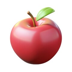 Obraz premium 3d red apple with stem and leaf isolated on white background