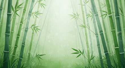 Peaceful Japanese Bamboo Forest Scene in Watercolor Style