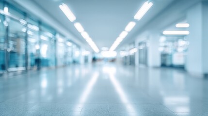 Fototapeta premium The modern hallway with sleek flooring and vibrant lighting in a professional setting.