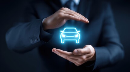 The Hands Holding a Holographic Car Symbolizing Innovation in Automotive Insurance