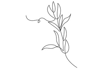 Continuous one line vector drawing of botanical leaves in minimal outline style for nature design
