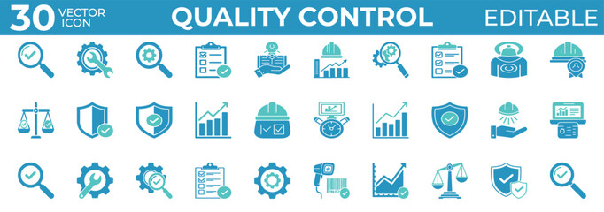 Editable quality control icons for industry, audit, and compliance

