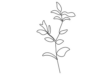 Continuous one line vector drawing of botanical leaves in minimal outline style for nature design
