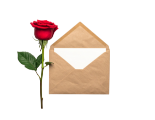 Love Letter with Handwriting and Red Rose – Romantic Top-Down Transparent Background PNG