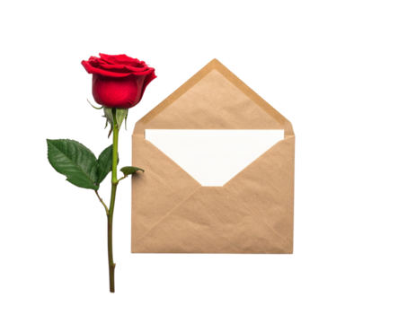 Love Letter with Handwriting and Red Rose – Romantic Top-Down Transparent Background PNG