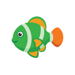 Cheerful green cartoon fish, design element for kids projects