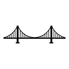 Iconic suspension bridge silhouette against a clean white background