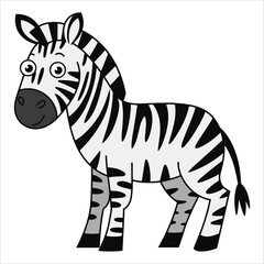 Cartoon zebra vector illustration on white. Playful striped animal graphic for safari and wildlife themes.