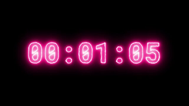 01 min to 1 Min 20 seconds Neon Glow Countdown Timer with Seconds Animation