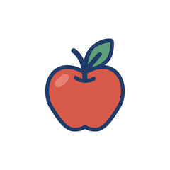Flat red apple icon in vector style for healthy food, school nutrition, wellness, education design, fruit label, teacher symbol, and children’s learning materials