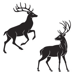  Two Distinct Deer Silhouettes with Antlers Vector Illustrations