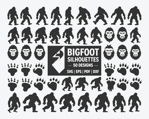 Naklejka premium Bigfoot Silhouettes Collection – 50 Different Designs of Sasquatch and Animal Tracks