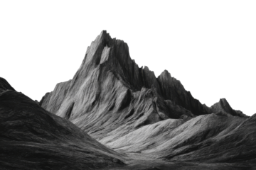 Black and white minimal mountain landscape isolated on transparent background