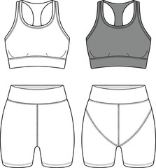 Women's Flat Sketch Template: Racerback Sports Bra and Biker Shorts Set