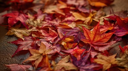 Obraz premium The vibrant autumn leaves scattered on the ground in rich colors.
