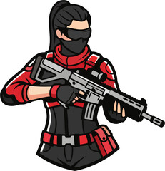 Tactical Female Soldier Holding Rifle – Modern Gun Girl Esports Mascot Vector